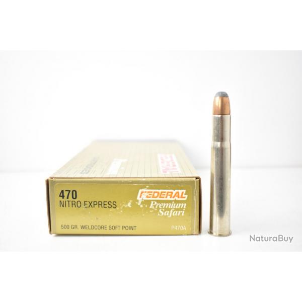 1 Boite de 20 Munitions Federal Calibre 470 Nitro Express 500gr