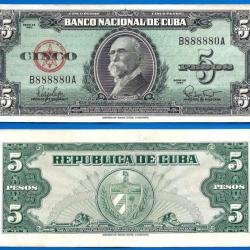 Cuba 5 Pesos 1960 Signature non Che Guevara Billet Num 888880