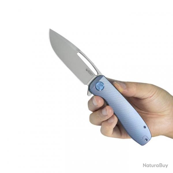 Couteau Kubey Supercell Blue Manche Titane Lame Stonewash Acier 14C28N IKBS Linerlock Clip KUB353B