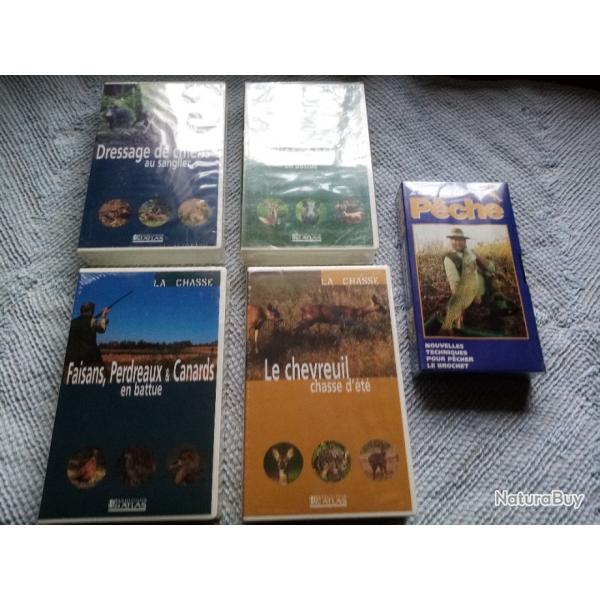 Cassettes neuves  VHS sur la chasse et la pche.