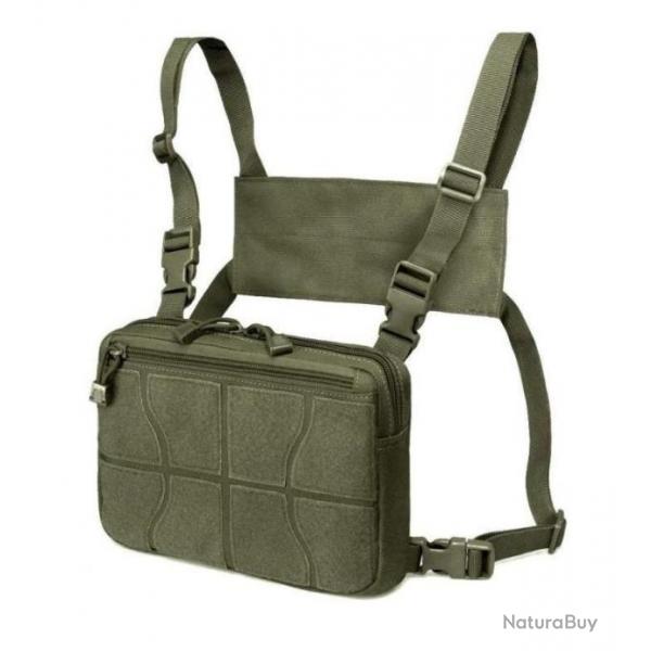 Sacoche tactique de poitrine Molle/Velcro - LIVRAISON GRATUITE - Verte