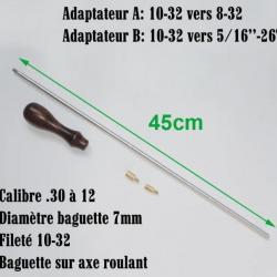 Baguette de nettoyage 45cm avec manche en bois et 2 adaptateurs