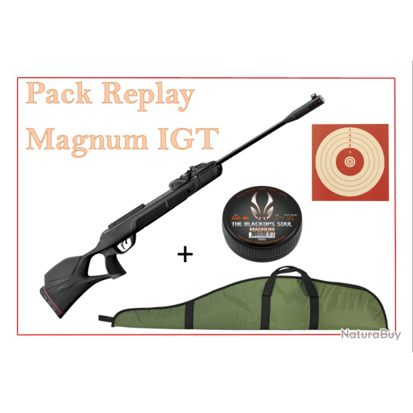 BF24 ! Pack Carabine Gamo 45J Replay Magnum IGT cal.5,5 mm + Cibles + 200 Plombs + fourreau