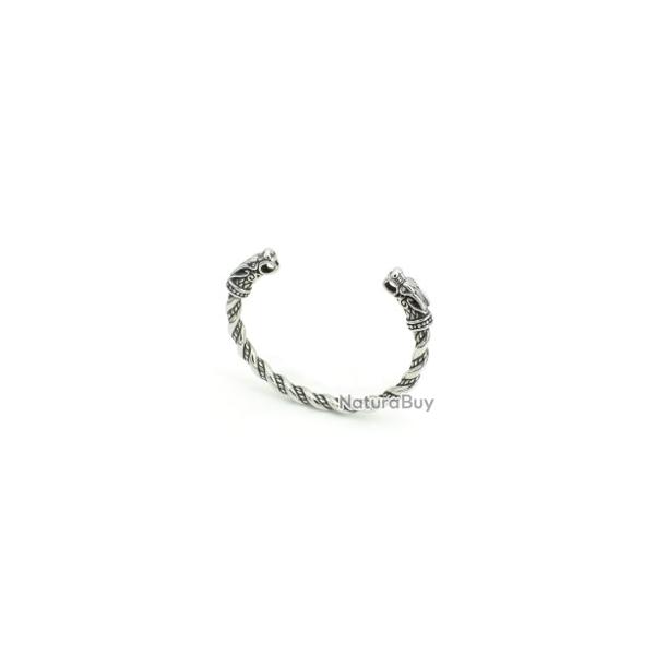 Bracelet viking tte de dragon en acier inoxydable argent