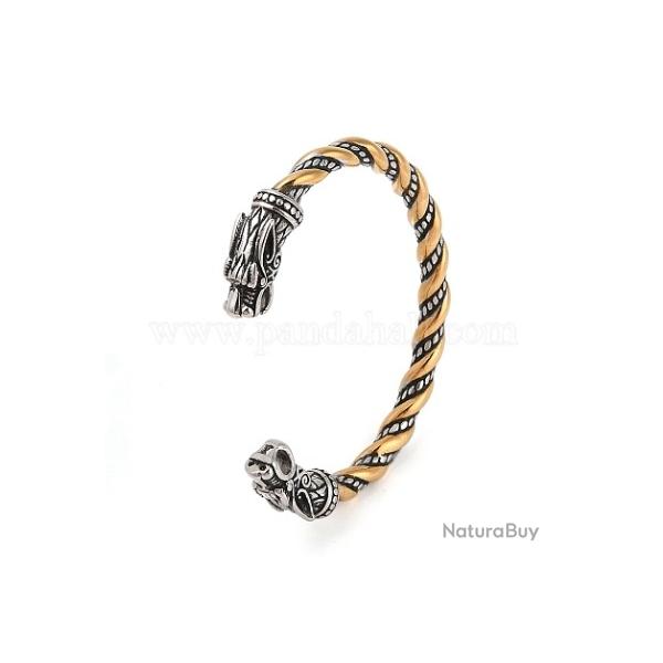 Bracelet viking tte de dragon en acier inoxydable bicolore