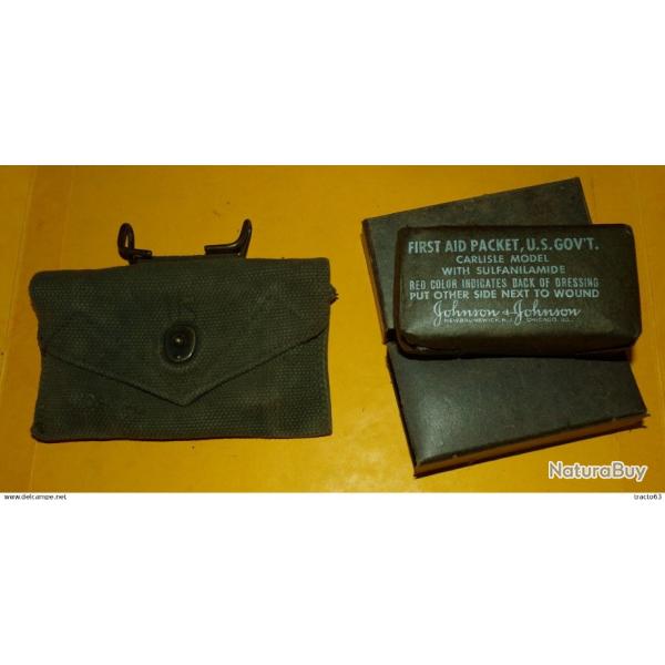 ARMEE AMERICAINE U.S : POCHETTE EN TISSU  AVEC PANSEMENT INDIVIDUEL EN BOITE CARTON  ARMEE AMERIC