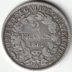 Pièce de Monnaie France 2 francs Cérès IIIe République 1887 A Argent