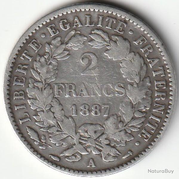 Pice de Monnaie France 2 francs Crs IIIe Rpublique 1887 A Argent