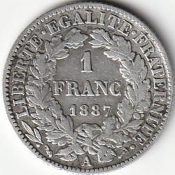 Pièce de Monnaie France 1 franc Cérès IIIe République 1887 A Argent