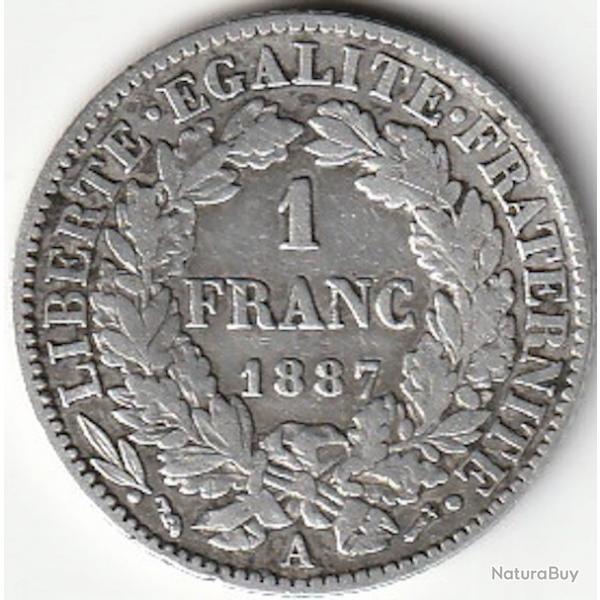 Pice de Monnaie France 1 franc Crs IIIe Rpublique 1887 A Argent