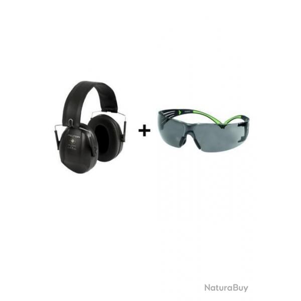 Ensemble casque Peltor Bull's eye 1 + paire de lunette 3M PC Grey AS/AF