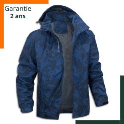 Coupe vent imperméable - Tailles M à 4XL, tissu doux, résistant à l'abrasion, capuche amovible, Bleu