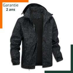 Coupe vent imperméable - Tailles M à 4XL, tissu doux, résistant à l'abrasion, capuche amovible, noir