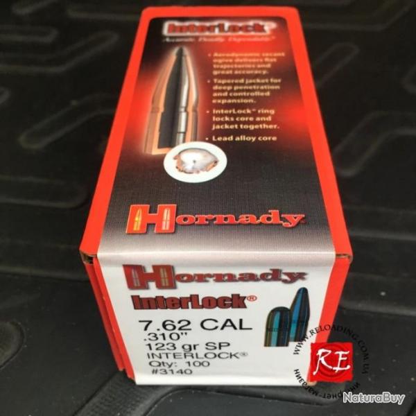 100 ogives HORNADY cal 7.62 310" 123gr sp