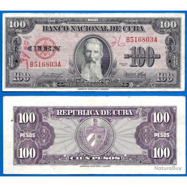 Cuba 100 Pesos 1954 Aguilera Billet Peso