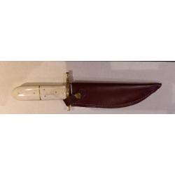 Poignard couteau Bowie de chasse lame acier carbone 1055 manche os étui cuir fabrication artisanal