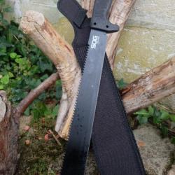 Couteau Bowie Machette SOG Lame Tanto Acier 3Cr13 Black Manche ABS Brise Noix De Coco Etui Nylon 001