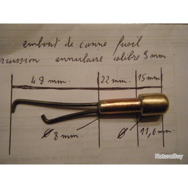 embout de canne fusil calibre 9 mm percussion annulaire avec son capuchon en caoutchouc