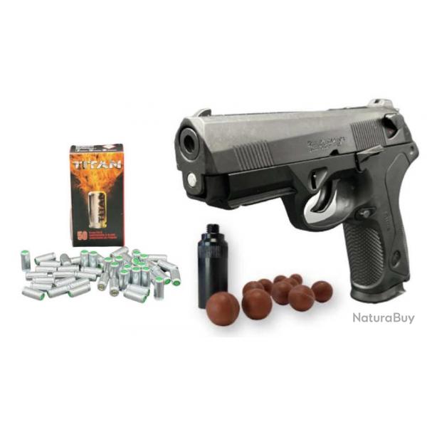 Pack dfense avec embout GOMM COGN + pistolet d'alarme Kimar PK4  Blanc + Bote de 50 Munitions