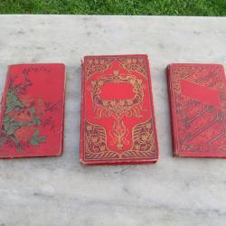 Lot de 3 livres ancien en percaline rouge"Le testament d'une mére; Les enfants..."- FRANCE(Fin XIXé)