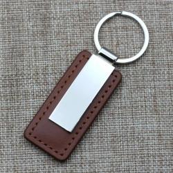 Porte clé métal et cuir PU Marron foncé à personnaliser