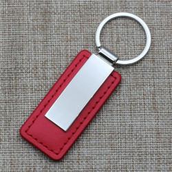 Porte clé métal et cuir PU Rouge à personnaliser