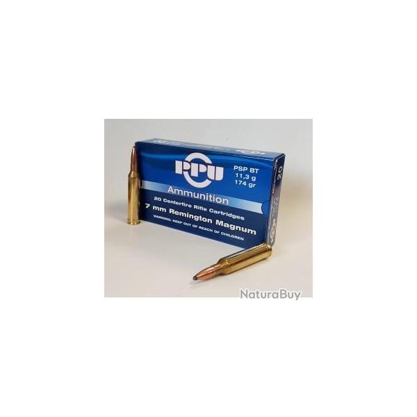 BF24 ! Lot de 80 cartouches  PPU Partizan PSP BT - Cal. 7mm Remington magnum