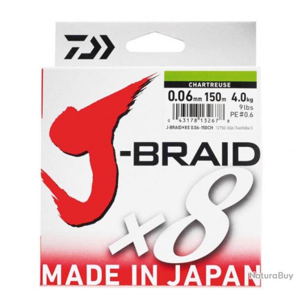 Tresse Daiwa J-Braid x8 Chartreuse 150m 0,16mm