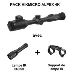 PACK Lunette jour et nuit HIKMICRO ALPEX 4K A50EL avec télémètre + Lampe IR 940nm + Support de lampe