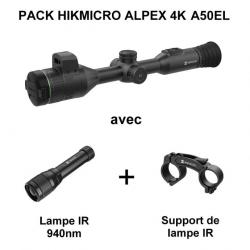 PACK Lunette jour et nuit HIKMICRO ALPEX 4K A50EL avec télémètre + Lampe IR 940nm + Support de lampe