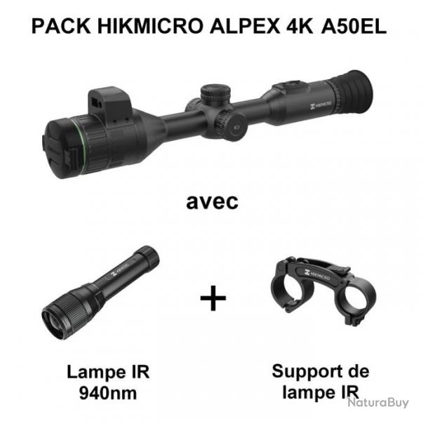 PACK Lunette jour et nuit HIKMICRO ALPEX 4K A50EL avec tlmtre + Lampe IR 940nm + Support de lampe