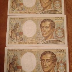 Lot 3 billets 200 francs