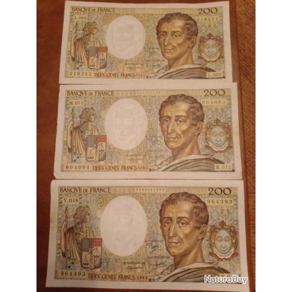 Lot 3 billets 200 francs