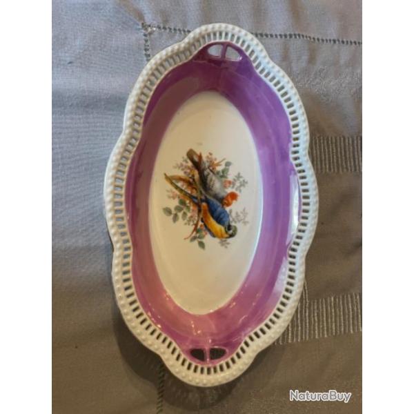 Ancienne superbe panire porcelaine ajoure BAVARIA SCHUMANN  dcor PERROQUETS.
