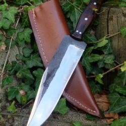 Buchcraft Gros Couteau De Chasse Bowie Lame Acier Carbone 1075 Etui Cuir Manche Bois Fab Artisanale