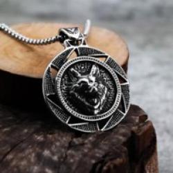 Collier viking pendentif du loup en acier inoxydable enchère