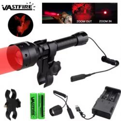 Lampe de chasse avec interrupteur à distance +monture canon +chargeur +piles Black friday ! Rouge