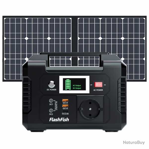 KIT SOLAIRE COMPLET BATTERIE 200W + PANNEAUX SOLAIRES - 3 MODES DE RECHARGE - LIVRAISON GRATUITE