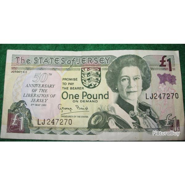 JERSEY billet de one pound 1995 (50 m anniversaire) Elizabeth II