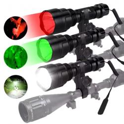 Lampe tactique de chasse avec montage vert rouge ou blanc rechargeable led chasse airsoft ect. A