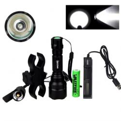 Lampe tactique de chasse avec montage vert rouge ou blanc rechargeable led chasse airsoft ect. C