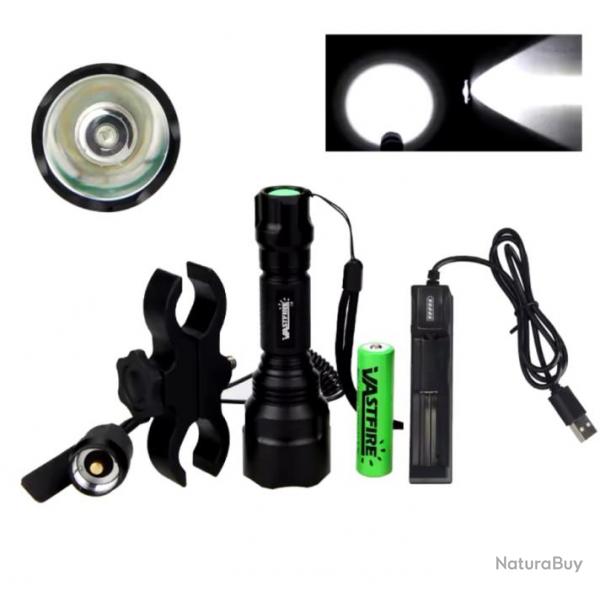 Lampe tactique de chasse avec montage vert rouge ou blanc rechargeable led chasse airsoft ect. C