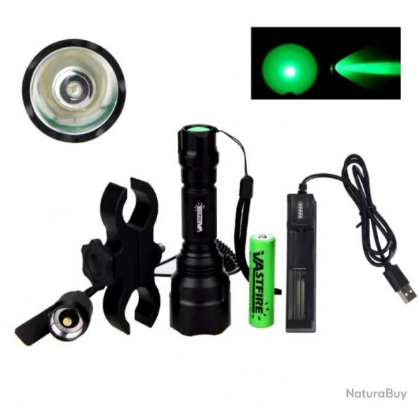 Lampe tactique de chasse avec montage vert rouge ou blanc rechargeable led chasse airsoft ect. D