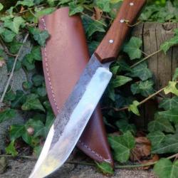 Buchcraft Couteau De Chasse Bowie Lame Acier Carbone 1075 Etui Cuir Manche Bois Fabric Artisanale 00