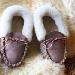 Chaussons mocassins femme chauds en peau d'agneau  38 beige