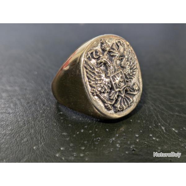 Bague Chevalire Bronze laiton Sceau Blason Russe Russie armoiries urss embleme  Poids : 16 grammes