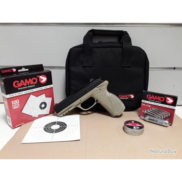 11075 PACK NOL GAMO PISTOLET PT85 DESERT BLOWBACK 3,91 JOULES CALIBRE 4,5 NEUF