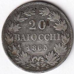 MONNAIE  ITALIE - ÉTATS DU PAPE - PIE IX 20 Baiocchi an XX 1865 Rome Argent