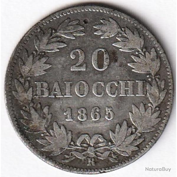 MONNAIE  ITALIE - TATS DU PAPE - PIE IX 20 Baiocchi an XX 1865 Rome Argent