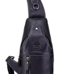 Sac de Poitrine Homme en Cuir de Vachette Vintage - Élégance et Praticité Noir